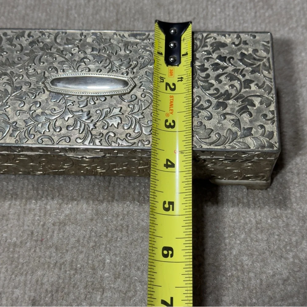 International Silver Jewelry Box Engraved Floral Trinket Vanity VTG Silverplate